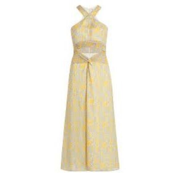 Likely Multicolor Lucy Twisted Cut Out Paisley Floral Metallic Midi Dress Size 2 - Picture 1 of 11